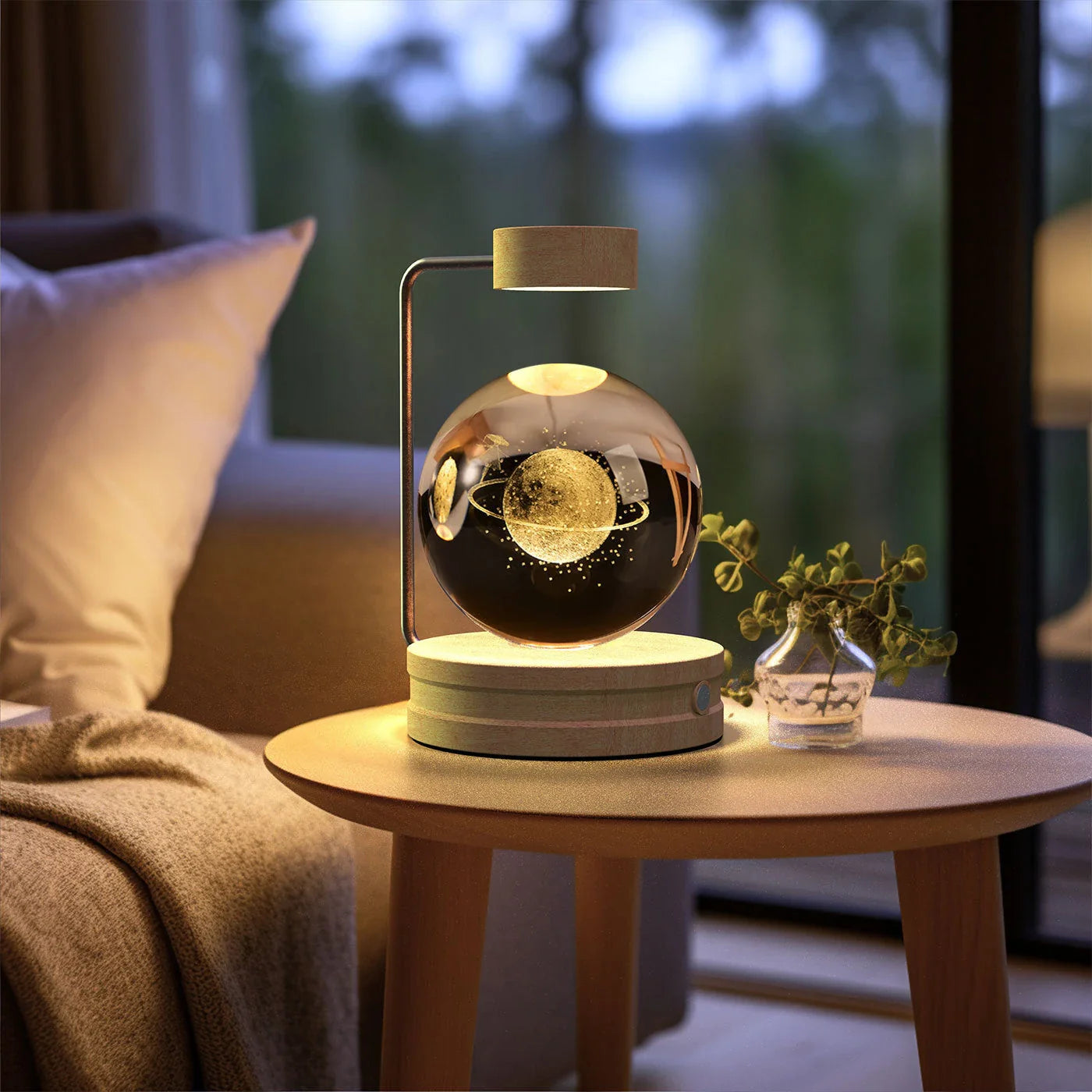 Crystal Ball Cosmic Dinosaur Indoor Night Light with USB Power and Warm Bedside Lighting
