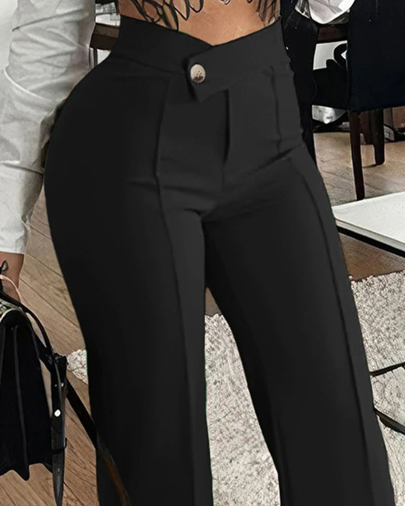 Chic slim-fit trousers with stylish buckle accent, available in a range of versatile colours for the modern British fashion enthusiast.