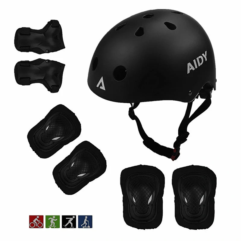 Children's roller skating protective helmet in blue, black, and yellow