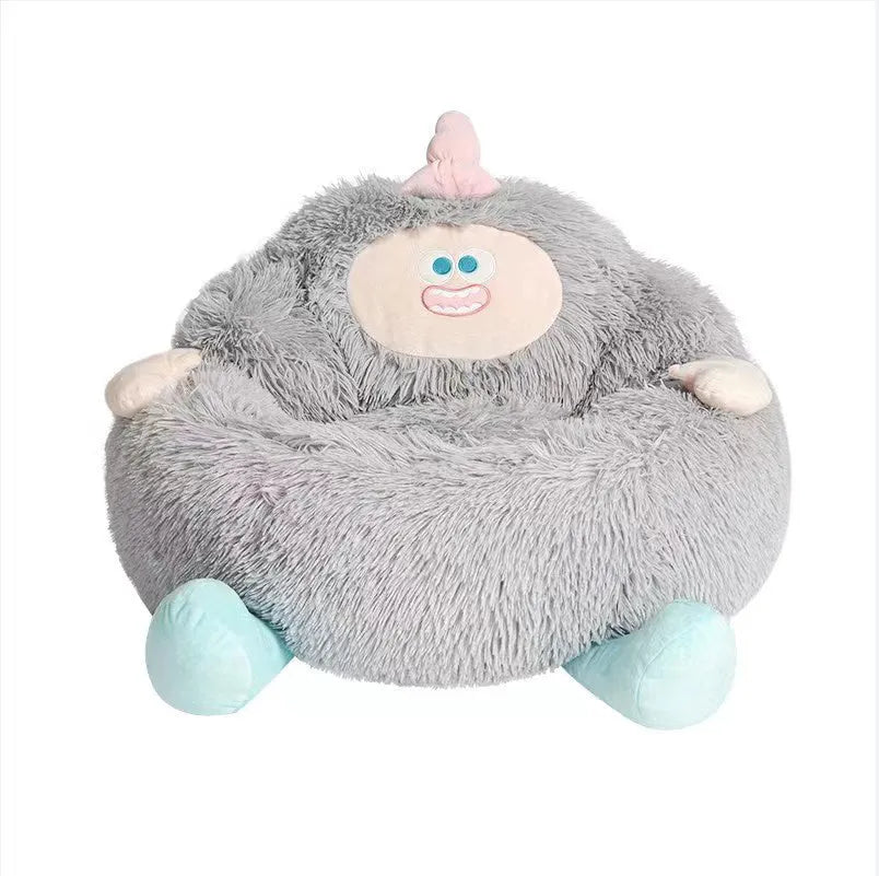 Grey plush pet nest bed with high sides for cats and small dogs