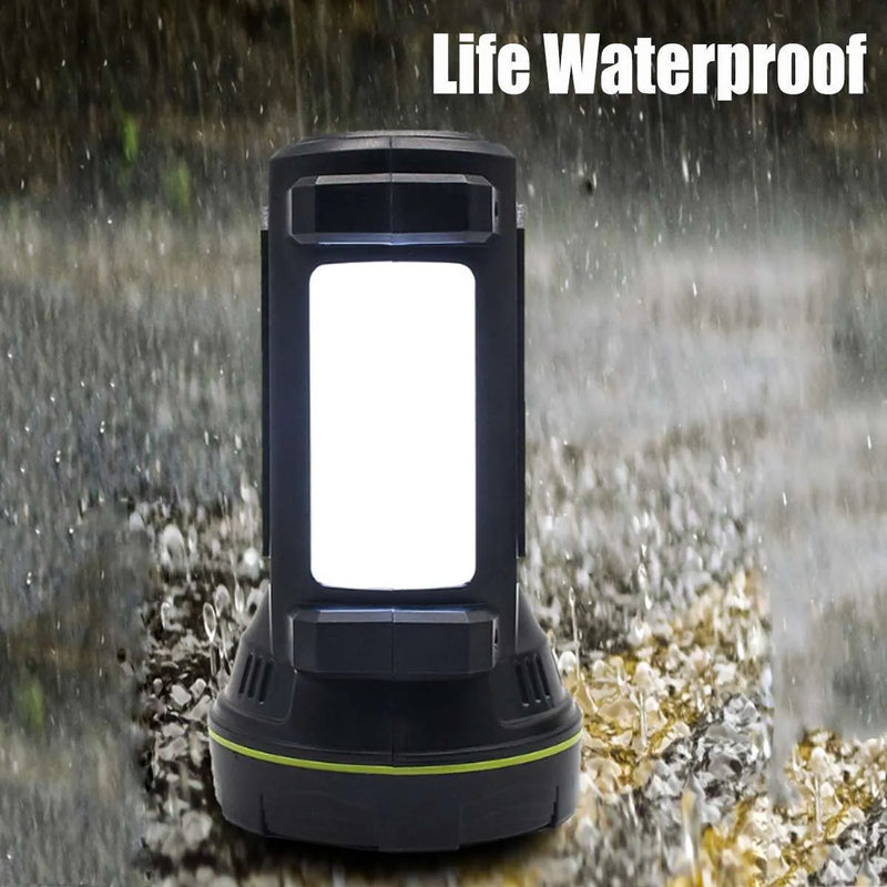 Rechargeable LED flashlight super bright green USB-powered portable torch with 500m beam range and 10-hour runtime, ABS plastic construction, waterproof for outdoor use