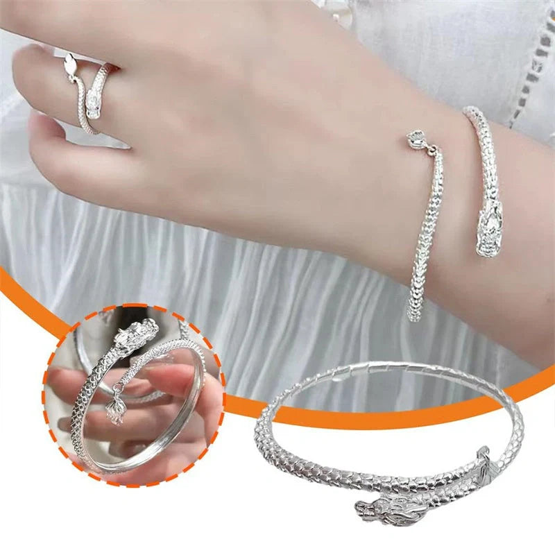 Adjustable Chinese dragon tail bangle with intricate relief design