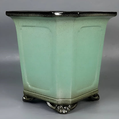 Purple clay glazed ceramic bonsai pot, 26x26x27cm, handmade classical planter for desktop or floor