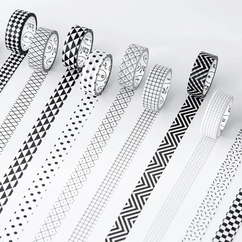 Paper tape DIY hand account book craft adhesive washi sticker roll decorative scrapbooking journal cardmaking material in lattice, wave point, weave patterns for creative projects, planners, and stationery enthusiasts