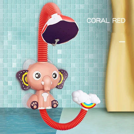 Cheerful elephant-shaped bath spray toy with adjustable 360-degree water spray for kids' fun and sensory development during bath time