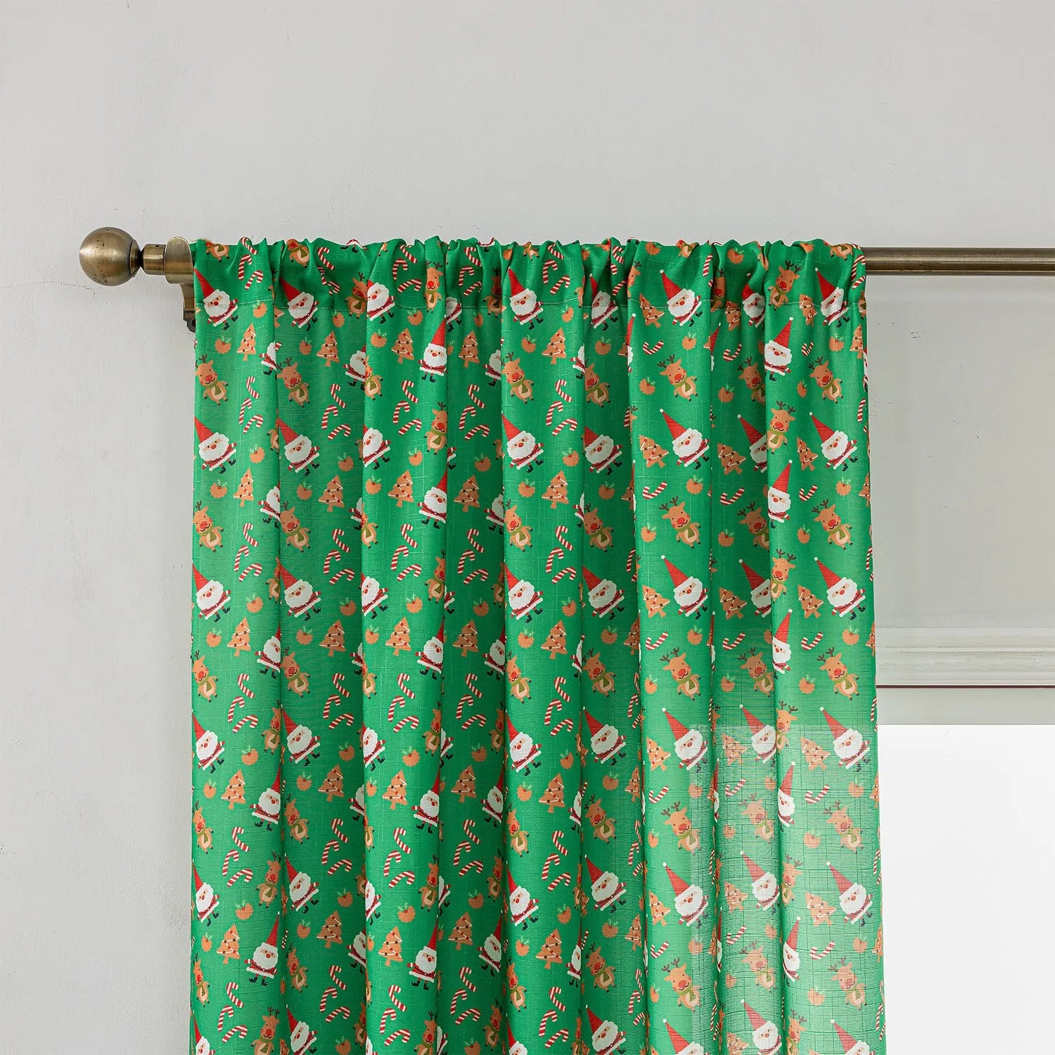 Christmas Snowman Angel Print Curtain showing festive cartoon pattern with 1 metre measurement and semi-sun shade function