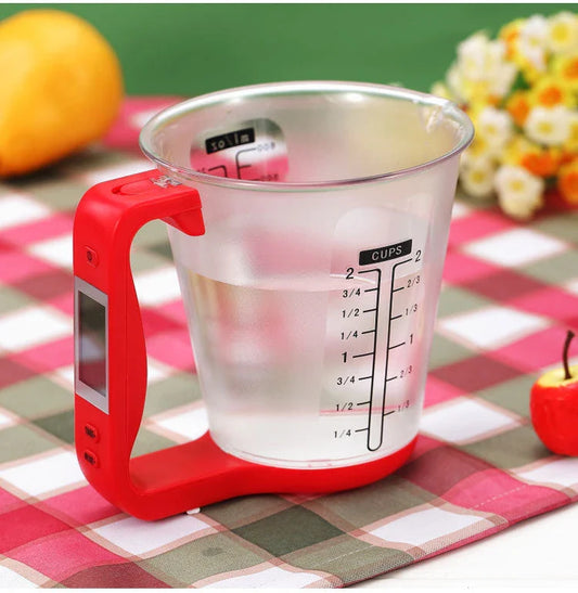 All-in-One Digital Measuring Cup and Kitchen Scale with LCD Display, Temperature Sensor, and Conversion Features