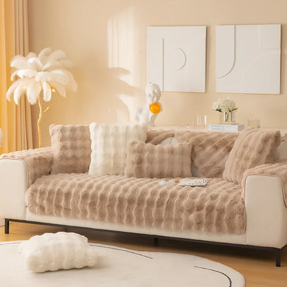 Flannelette sofa cushion with bubble plush texture in square pattern, available in multiple sizes and colours