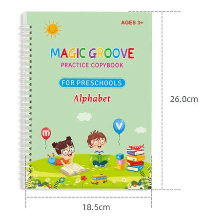 English children's handwriting practice copybook with groove design, pen, and ten refills