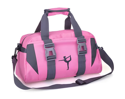 Nylon yoga gym bag with shoulder strap shown in available colours and sizes