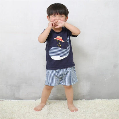 Cotton cartoon baby clothing sets for boys and girls with playful patterns