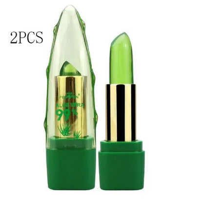 Aloe vera gel colour changing lipstick gloss in a tube, shown with a swatch of its adaptive pink shade.