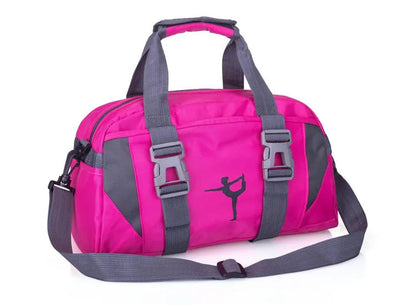 Nylon yoga gym bag with shoulder strap shown in available colours and sizes