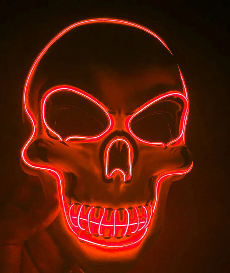 Realistic LED Skeleton Mask with customizable glow-in-the-dark lighting effects for Halloween, parties, and more