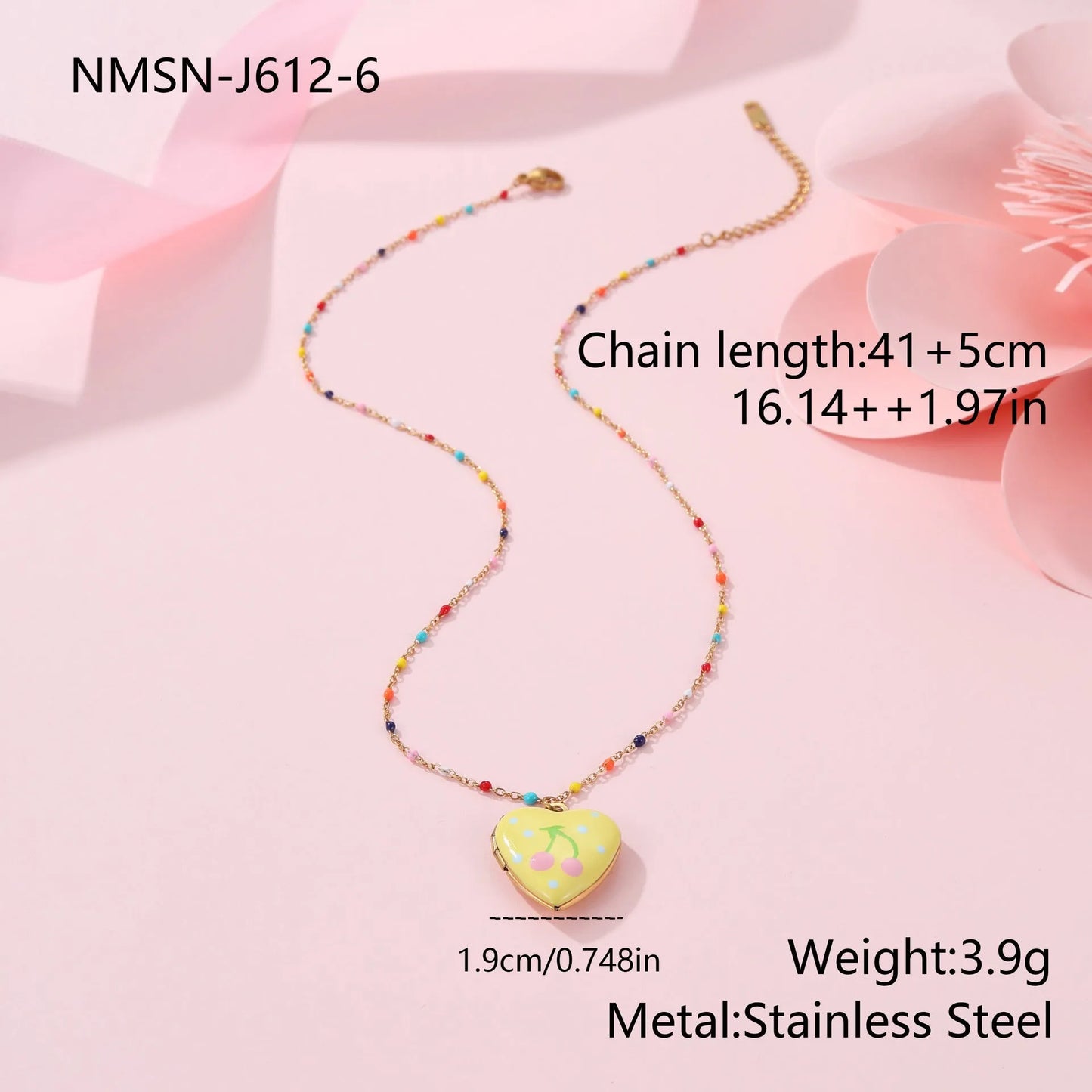 Stainless steel fruit pendant necklace with gold plating on adjustable 41-50cm chain