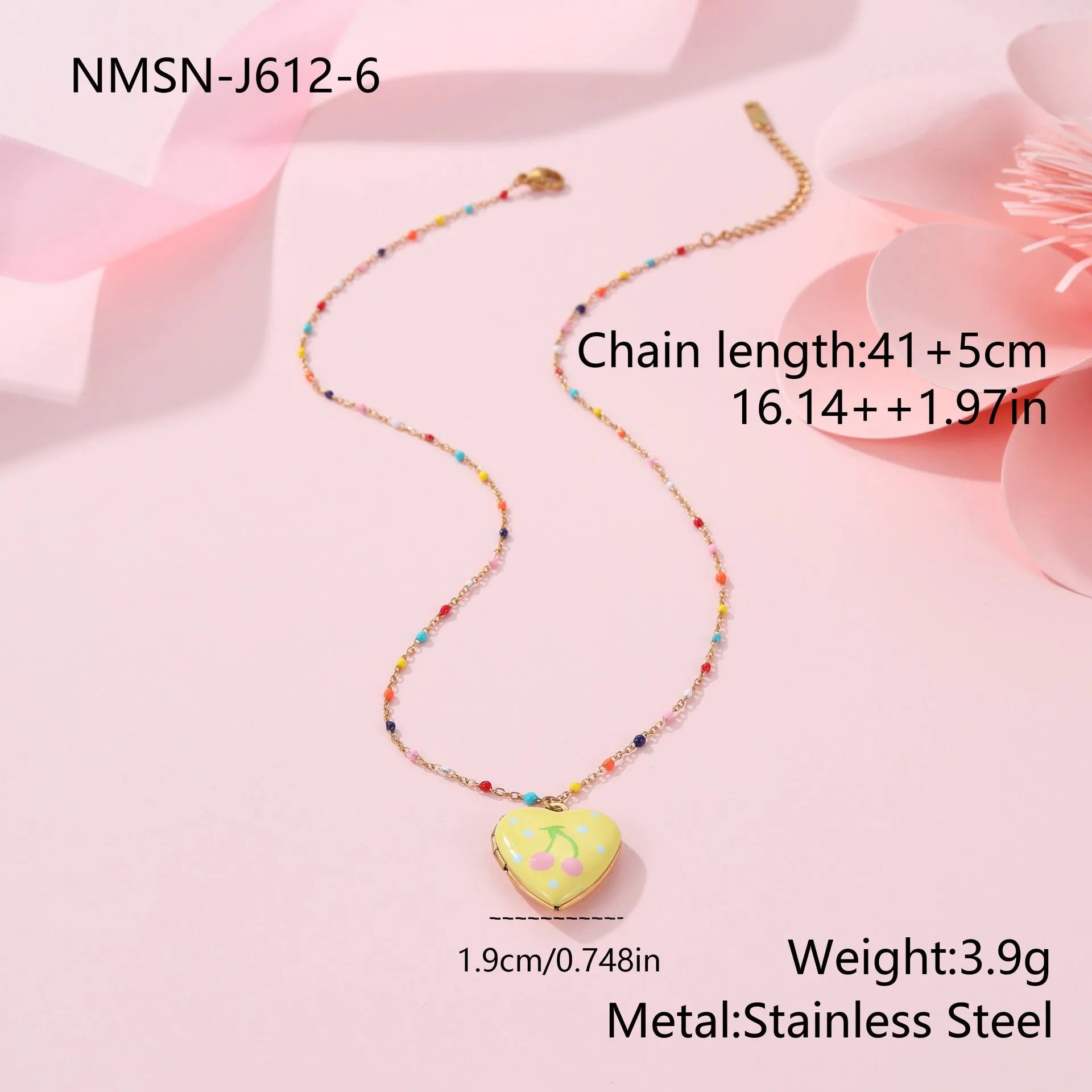 Stainless steel fruit pendant necklace with gold plating on adjustable 41-50cm chain