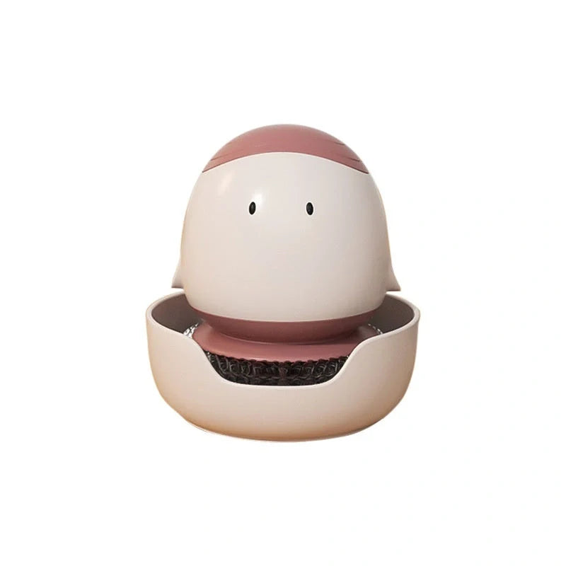 Automatic liquid filling dishwashing brush in cute chicken design with replaceable head
