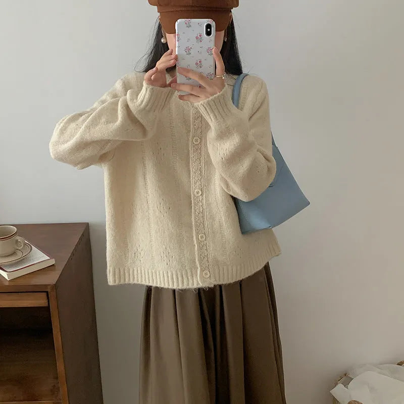 Artistic retro style loose fit sweater coat in viscose fibre available in four colours