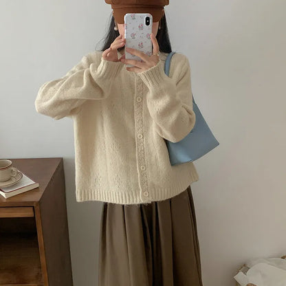 Artistic retro style loose fit sweater coat in viscose fibre available in four colours