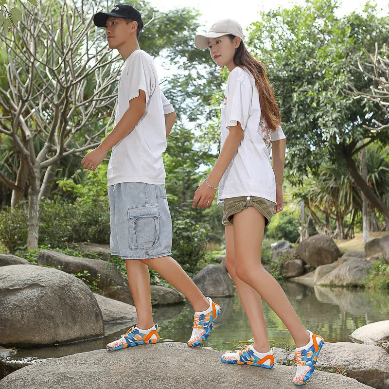 Quick-drying mesh wading shoes with non-slip rubber sole and lace-up front.
