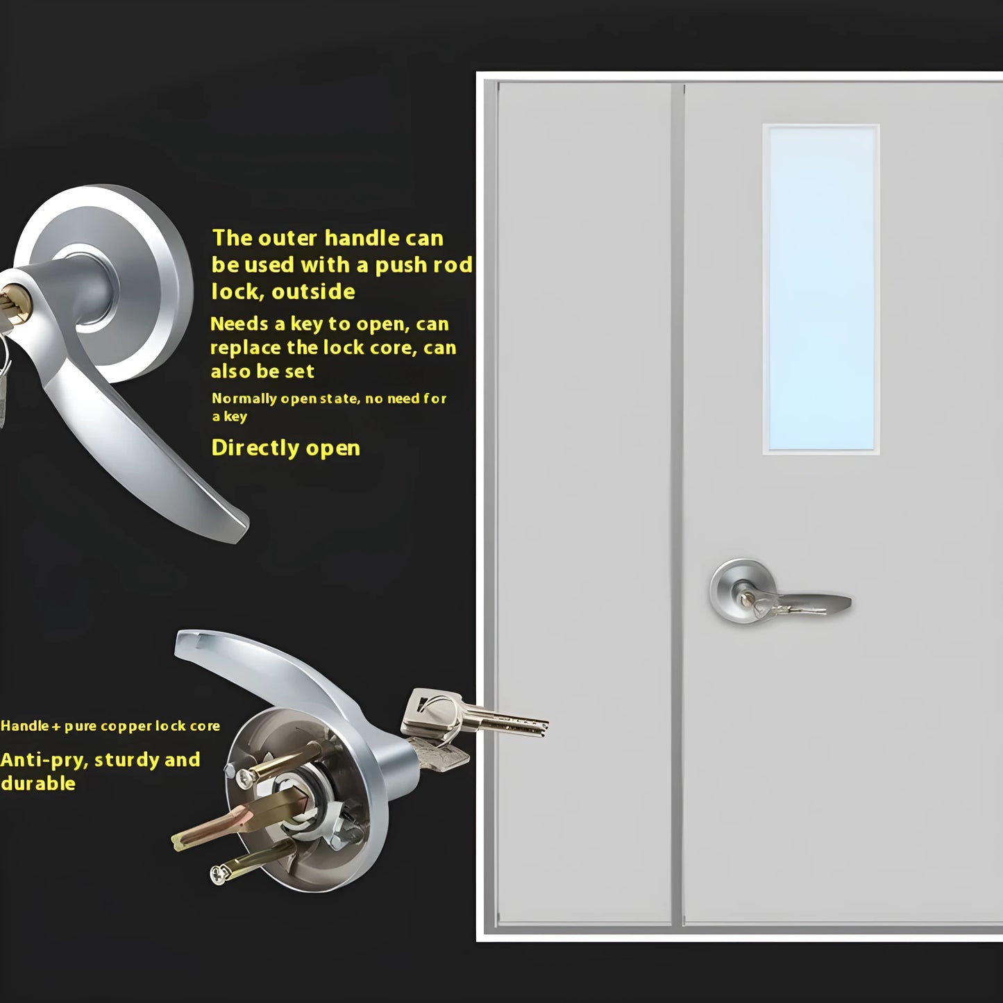 Stainless steel fireproof push lock with external handle for 65cm baked paint doors