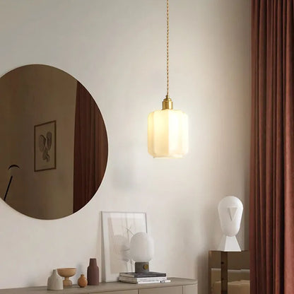 Brass vintage chandelier with white jade glass shade, 15x24cm, 220V ceiling light for living room or bedroom