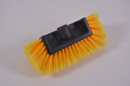 Yellow portable car wash brush with removable four-section rod and flow-through brush head