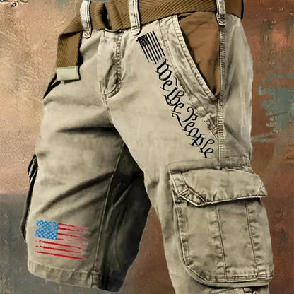 Men's khaki work trousers with multiple pockets and thin denim fabric