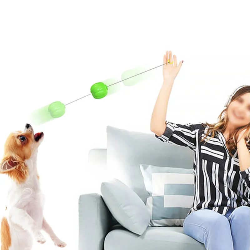 Green, orange, and yellow pumpkin-shaped plastic dog ball with squeaker for small dogs.