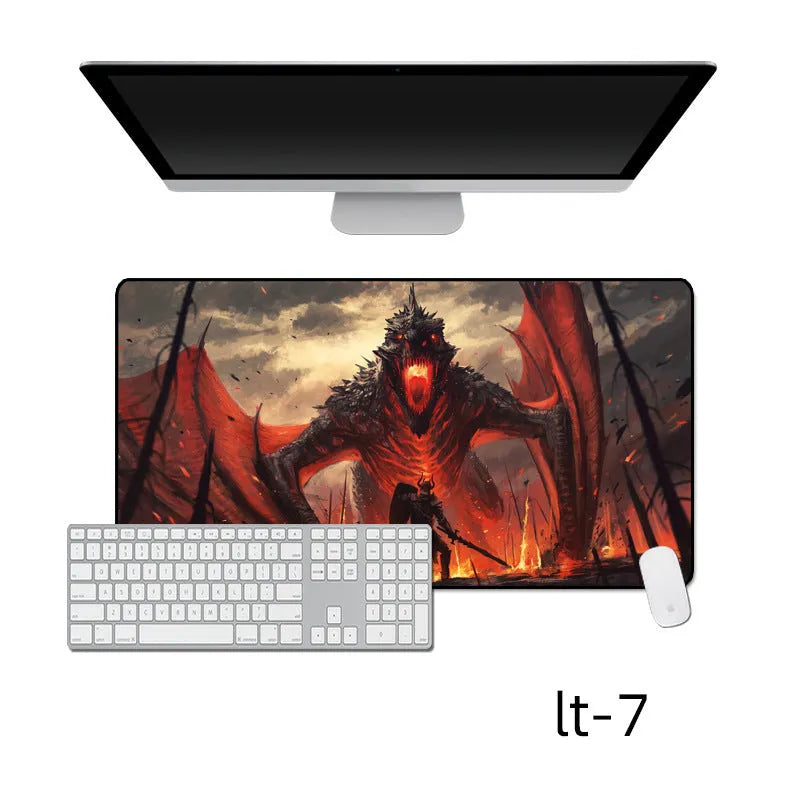 Oversized mouse pad with non-slip rubber base and washable cloth surface, available in multiple sizes and 2mm or 3mm thickness.