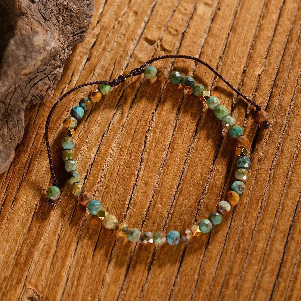 Adjustable natural African turquoise braided bracelet with irregular stone arrangement
