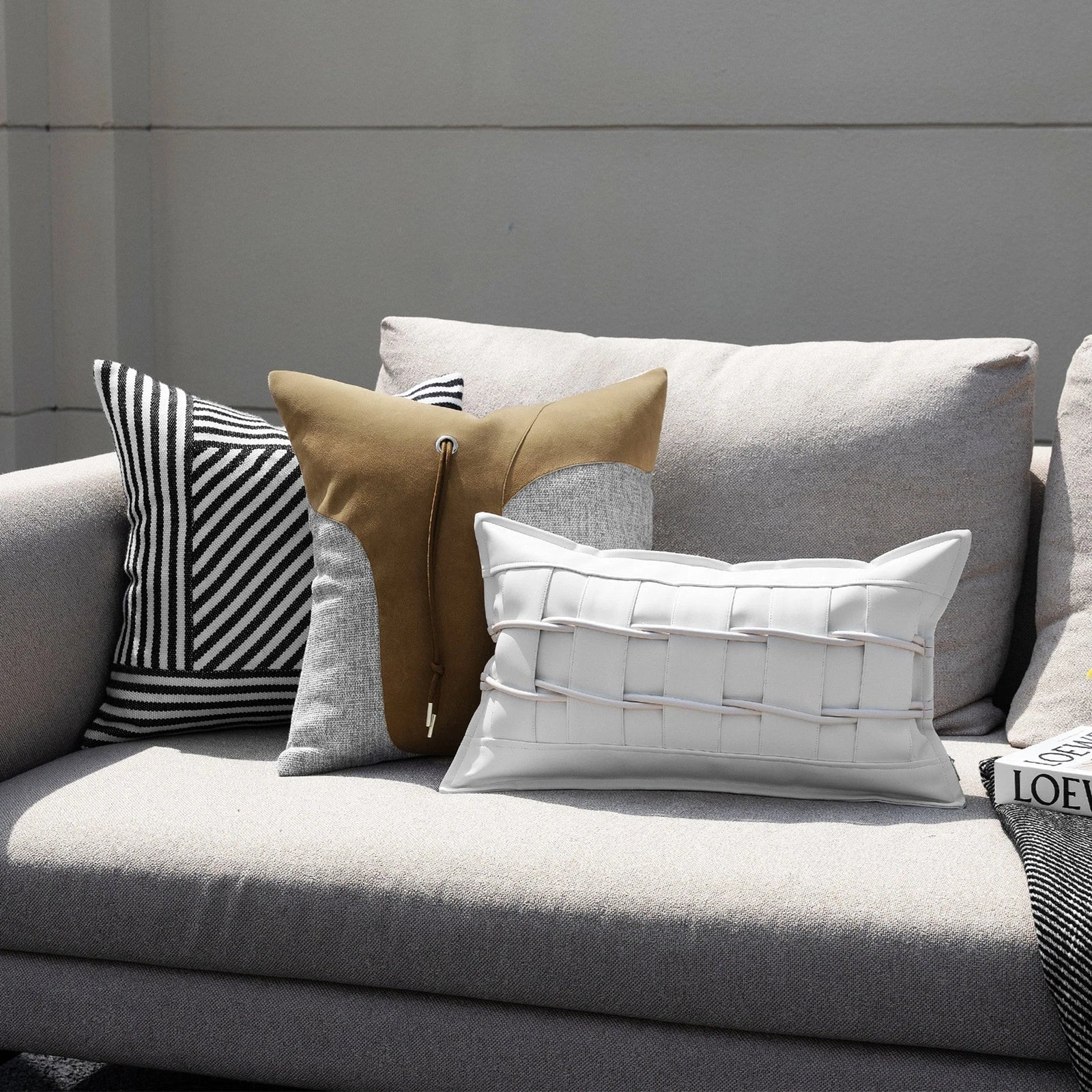 30x50cm square minimalist living room pillow with PU material and down filling in BZ22922 colour