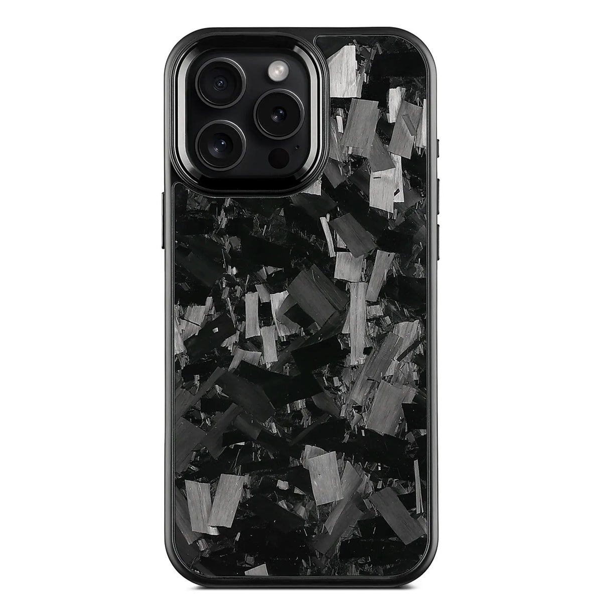 Metal frame forged pattern mobile phone protective shell in black with carbon fibre texture and magnetic function