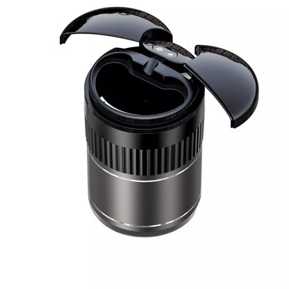 Smart car ashtray with lid and USB Type-C charging port in black, red, silver, brown, and green