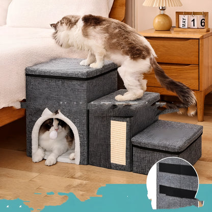 Dark grey cloth pet steps ladder measuring 33x76x42cm for dogs and cats