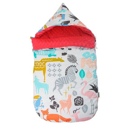 Newborn baby blanket with warm fleece and stroller cover in pink horse design
