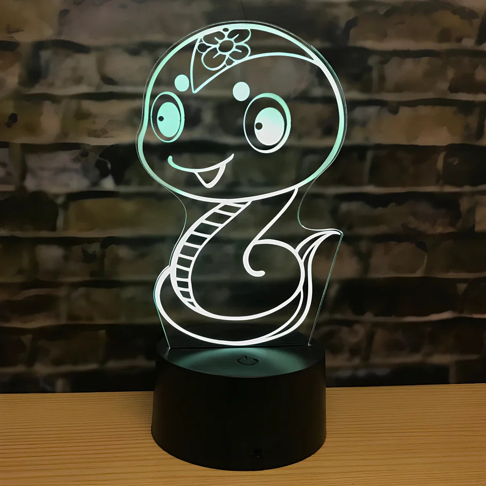 Zodiac LED night light in ox model on ABS base, showing touch-activated seven colours and 87x87x41mm dimensions
