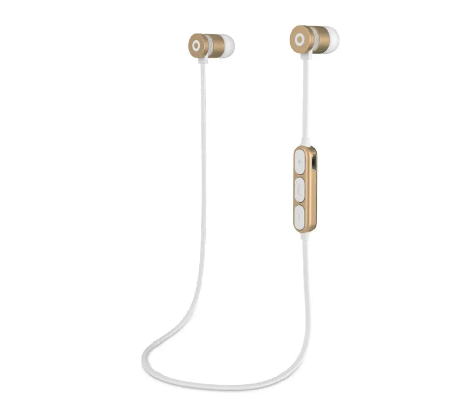 Black metal neck-mounted Bluetooth sports headset with magnetic in-ear earpieces