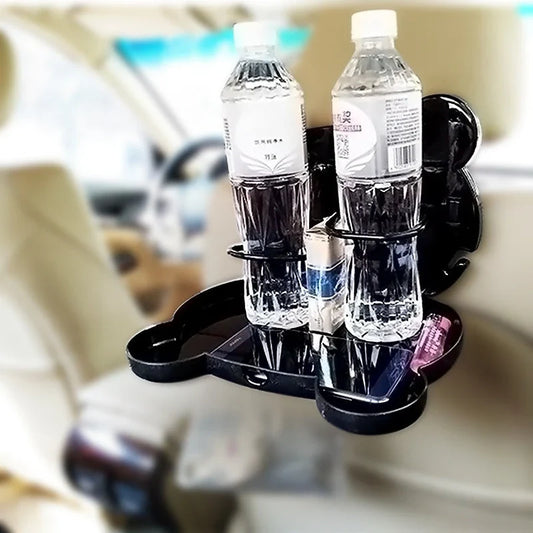 Adjustable car seat tray with spacious surface, side hooks, and compact design for in-vehicle use