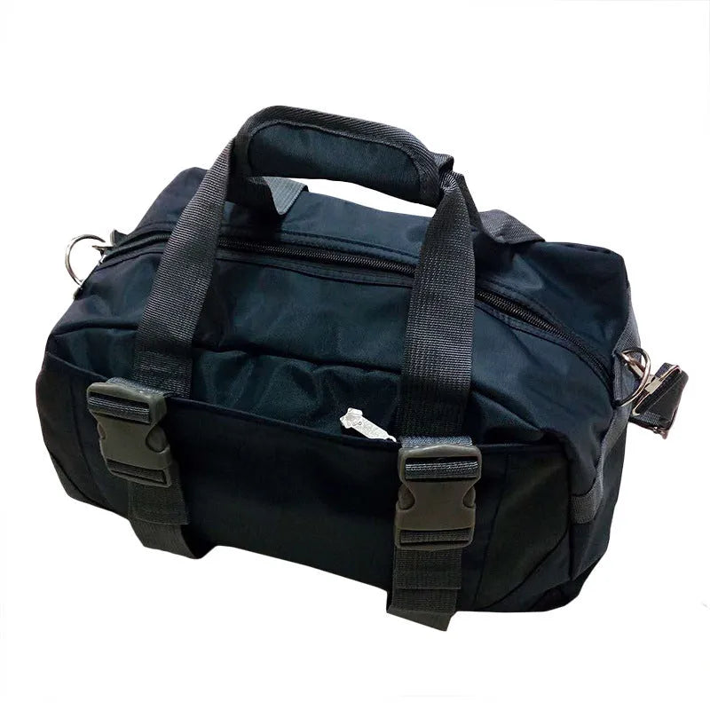 Yoga bag gym bag in durable nylon with shoulder strap in medium or large size, available in black, dark blue, green, pink, purple, and rose red for carrying workout essentials to the studio or gym