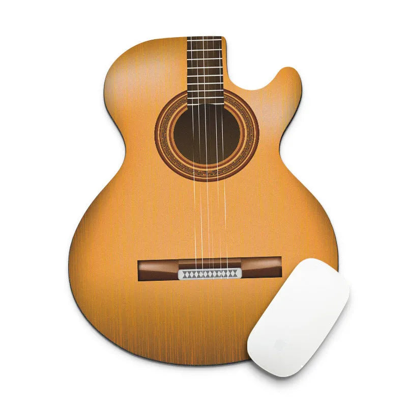 Guitar-shaped mouse pad, 22cm x 18cm, natural rubber and fine cloth, 2mm thick, anti-skid back, nine guitar styles.