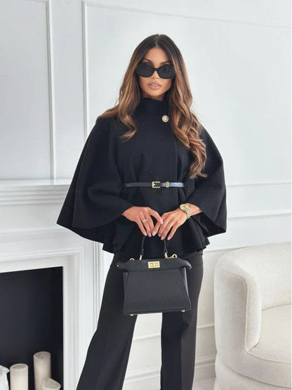 Chic batwing sleeve cloak jacket for women in various colors including black, apricot, gray, and wine red