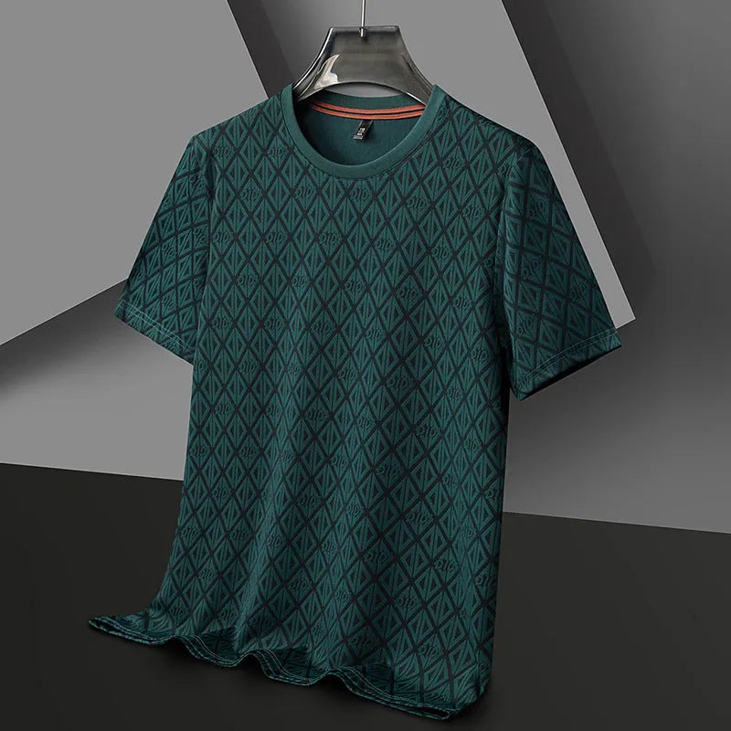 Men's loose fit round neck short sleeve t-shirt in ice silk fabric, shown in a solid colour.