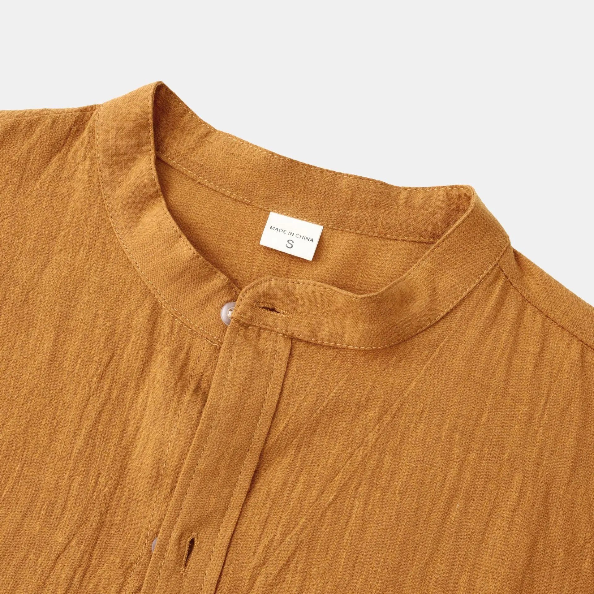 Men's brown cotton blend slim-fit long sleeve shirt and matching casual trousers coordinated set