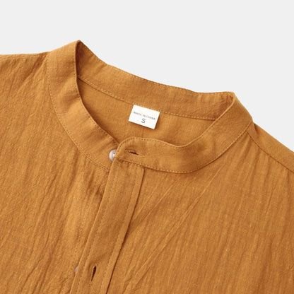 Men's brown cotton blend slim-fit long sleeve shirt and matching casual trousers coordinated set