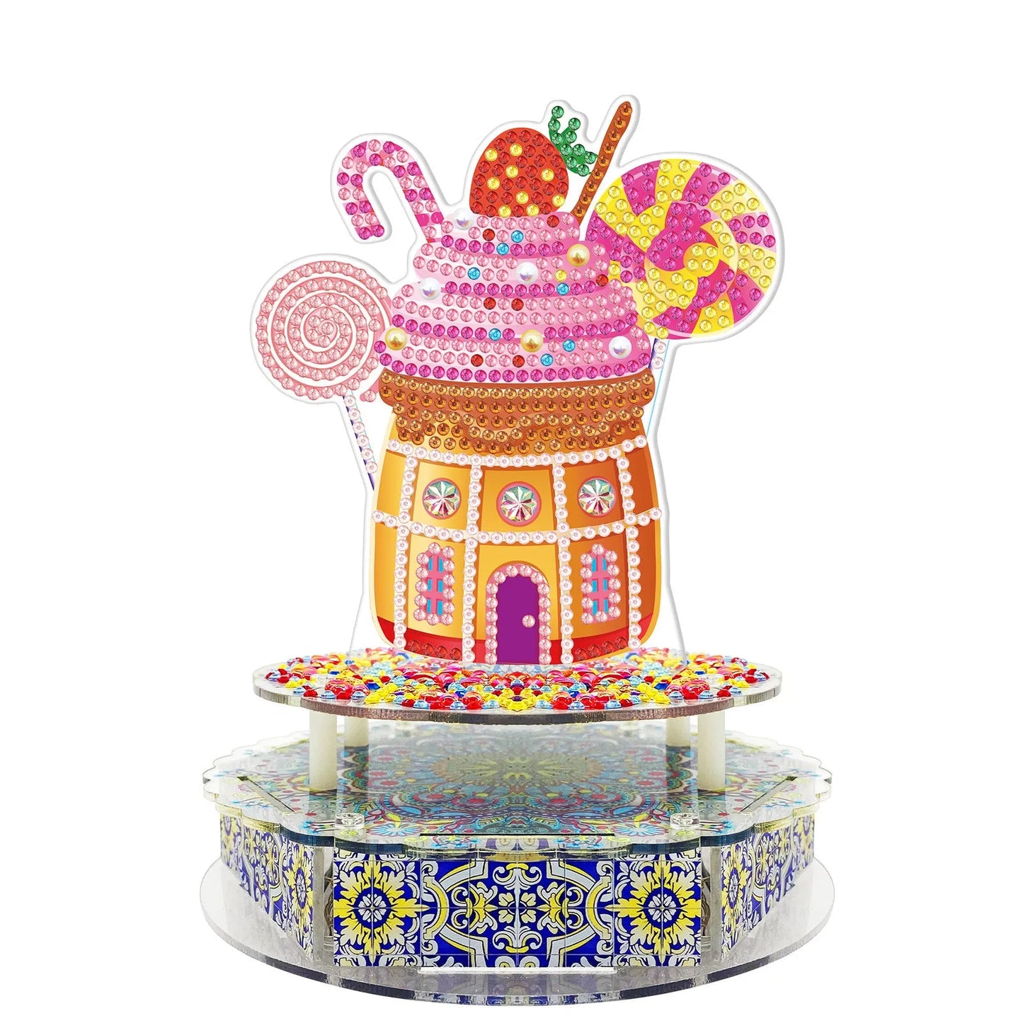 Handmade DIY diamond painting music box kit with light string and assembly tools for Halloween and Easter decoration