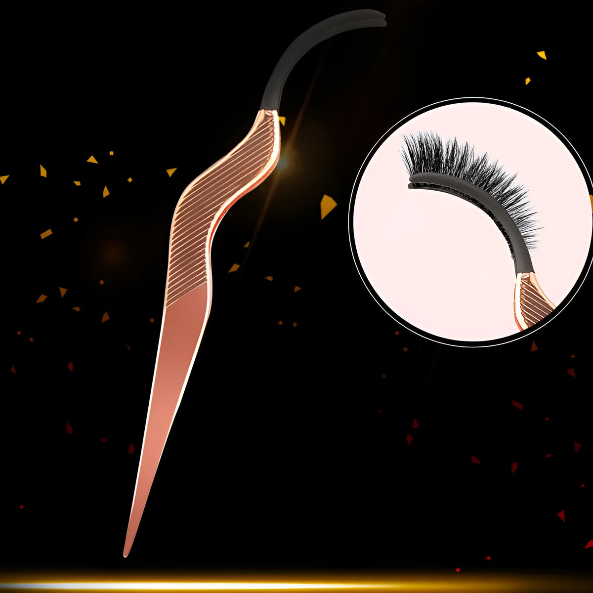 Rose gold eyelash curler aid for false eyelash application with gold colour option