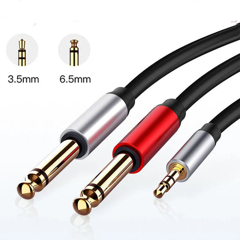 3.5mm to 6.5mm male-male audio cable with pure copper wire in black.