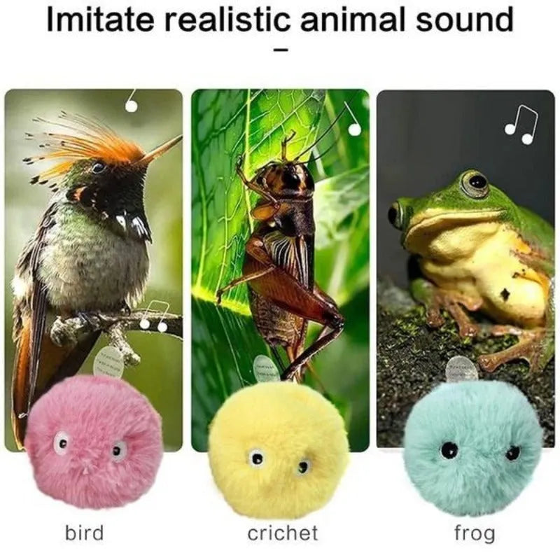 Interactive pet toy ball with three colour options triggering different animal sounds when moved