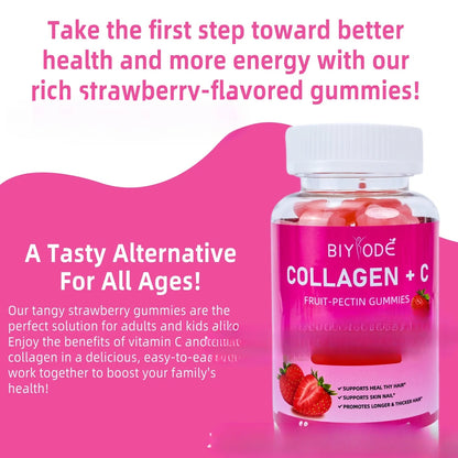Bottle of 60 vitamin C biotin collagen gummies for women with 10mg collagen per piece